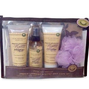 SALE 5 pc Gift Set Bath & Body Lavender Lotion Body Mist Shower Gel & Pouf + Bag